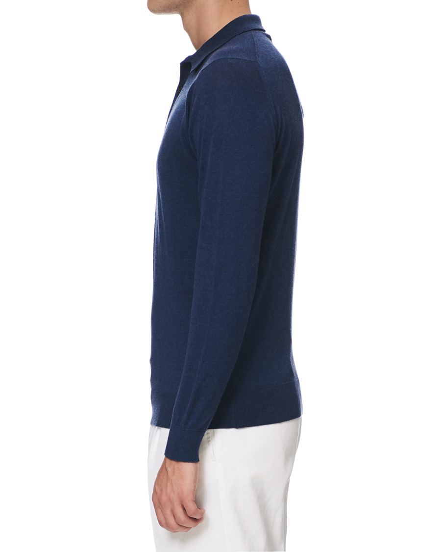 Herren | Pullover | John Smedley | Lanley Cotton/Cashmere Polo Pullover Indigo
