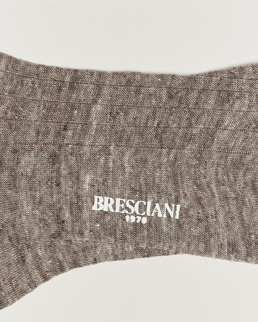 Herren |  | Bresciani | Linen Ribbed Short Socks Brown Melange
