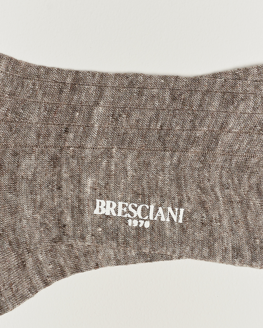 Herren | Italian Department | Bresciani | Linen Ribbed Short Socks Brown Melange