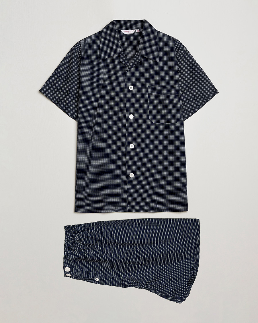 Herren | | Derek Rose | Shortie Printed Cotton Pyjama Set Navy