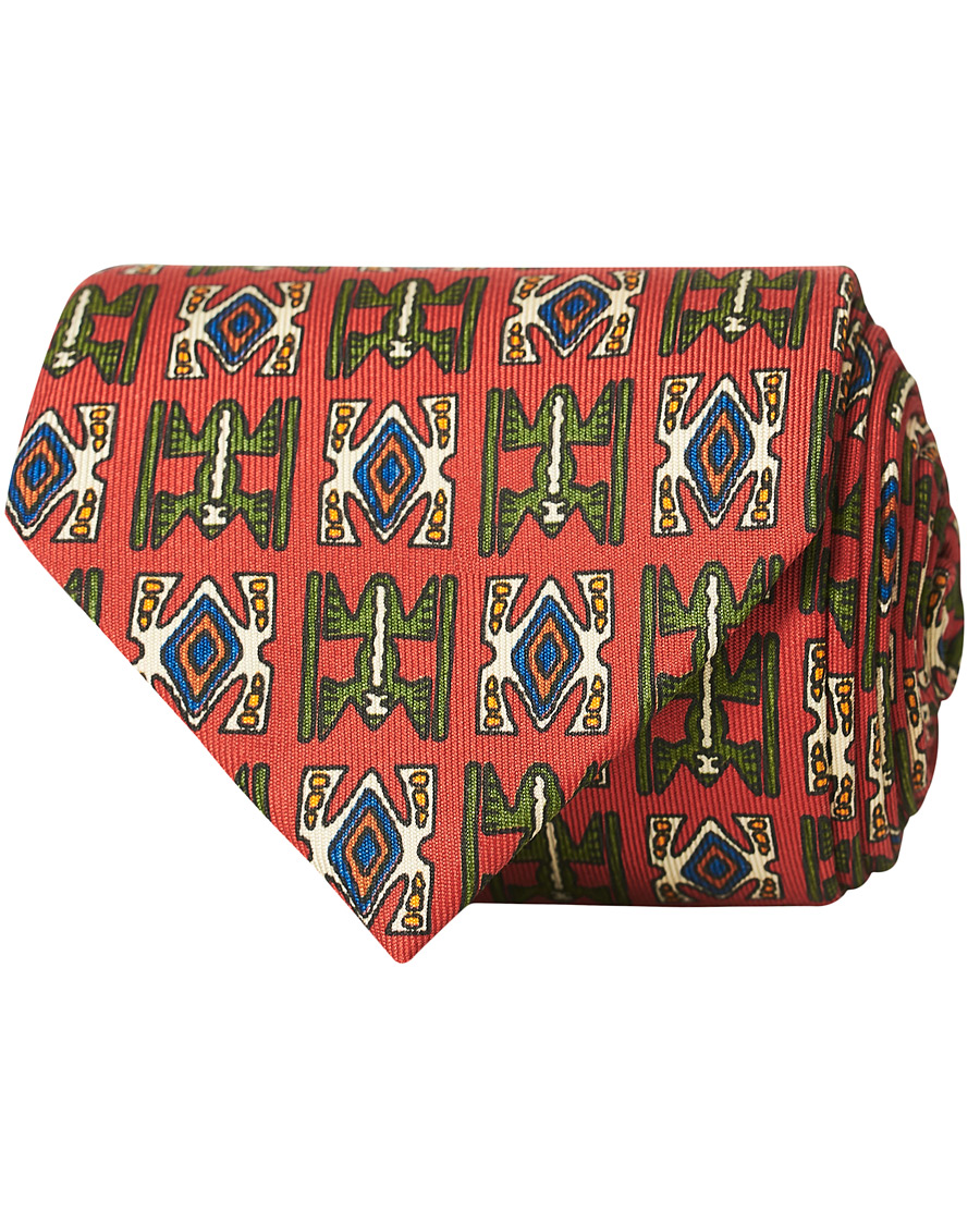 Herren | Drake's Silk Printed Native Pattern 8 cm Tie Dusty Red | Drake's | Silk Printed Native Pattern 8 cm Tie Dusty Red