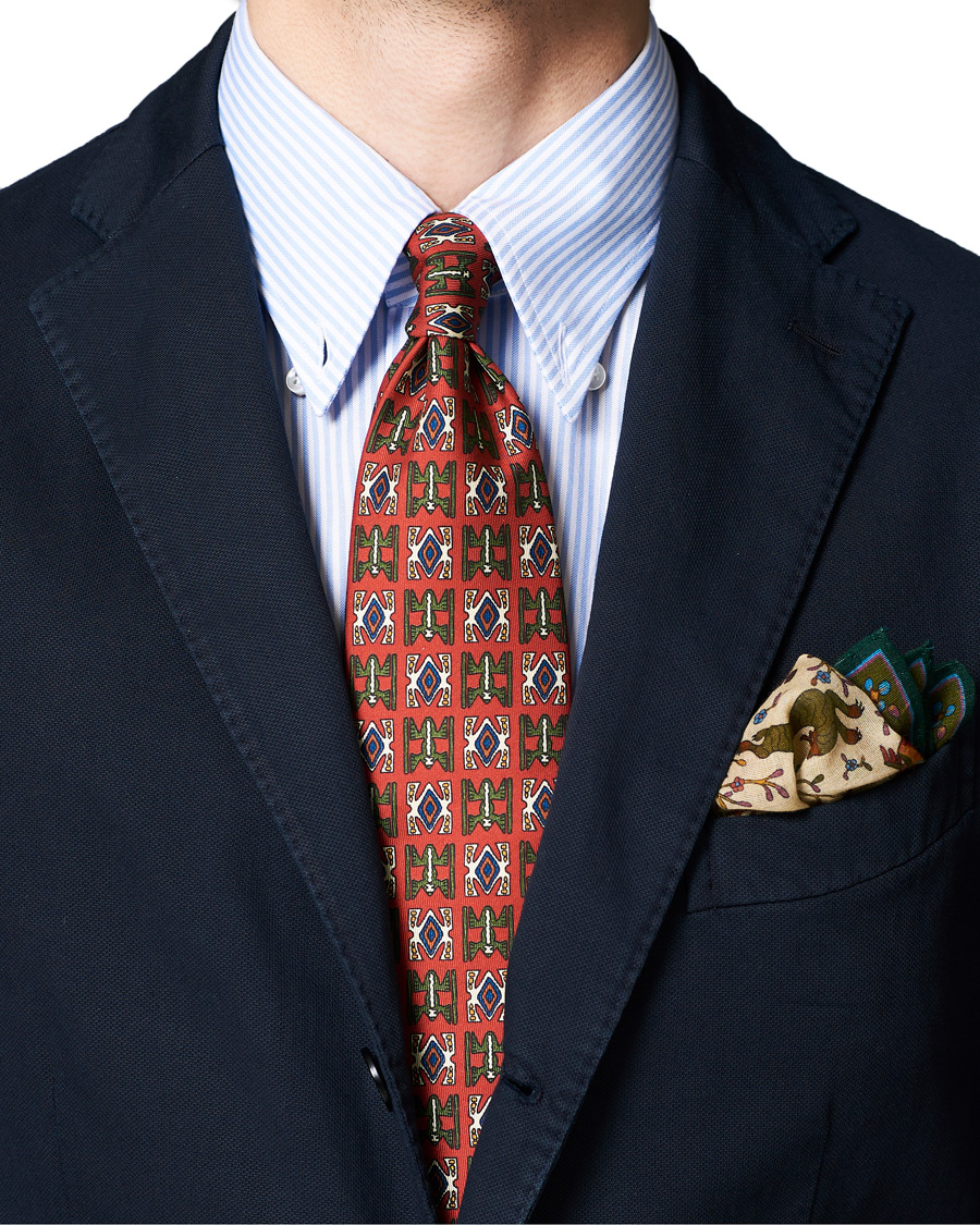 Herren | Drake's Silk Printed Native Pattern 8 cm Tie Dusty Red | Drake's | Silk Printed Native Pattern 8 cm Tie Dusty Red