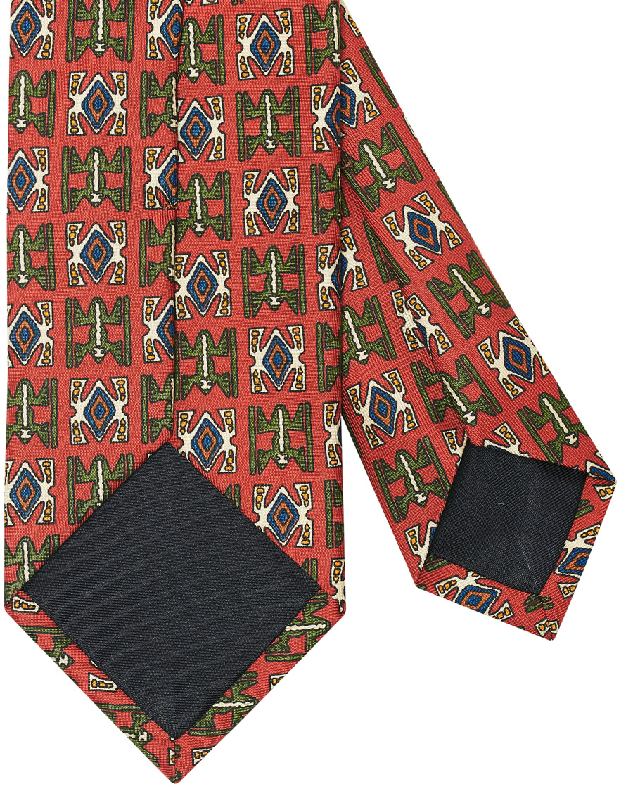 Herren | Drake's Silk Printed Native Pattern 8 cm Tie Dusty Red | Drake's | Silk Printed Native Pattern 8 cm Tie Dusty Red
