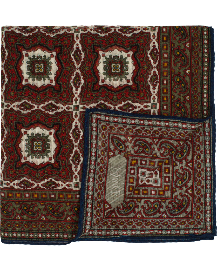 Herren | Drake's Cotton/Modal Medallions Pocket Square Red | Drake's | Cotton/Modal Medallions Pocket Square Red