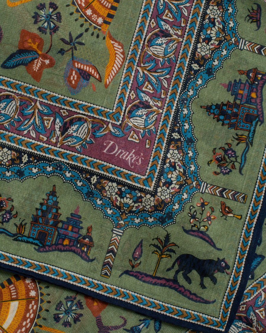 Herren | Drake's Cotton/Modal Moghul Scarf Soft Green | Drake's | Cotton/Modal Moghul Scarf Soft Green
