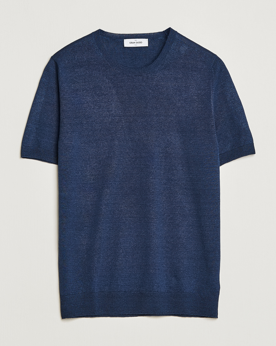 Herren | T-Shirts | Gran Sasso | Cotton/Linen Knitted Tee Navy