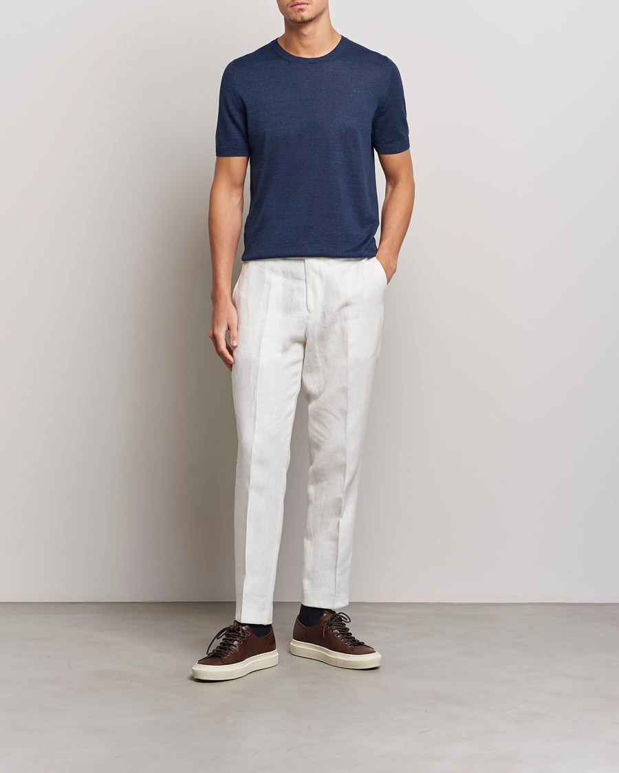 Herren | T-Shirts | Gran Sasso | Cotton/Linen Knitted Tee Navy