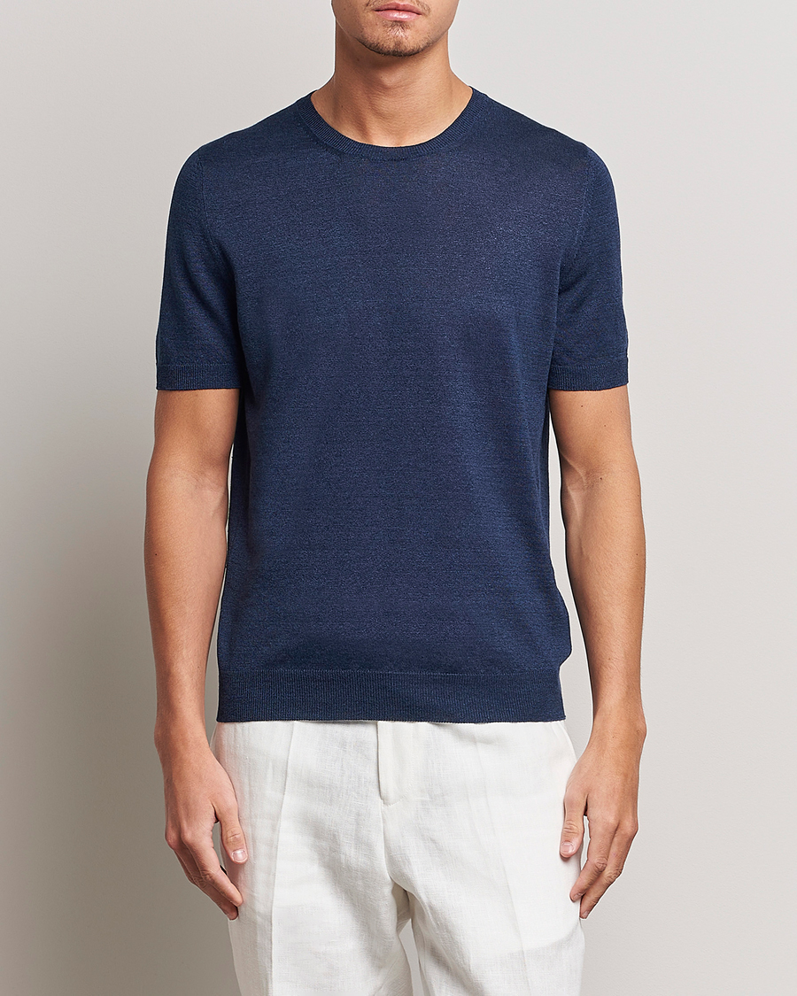 Herren |  | Gran Sasso | Cotton/Linen Knitted Tee Navy