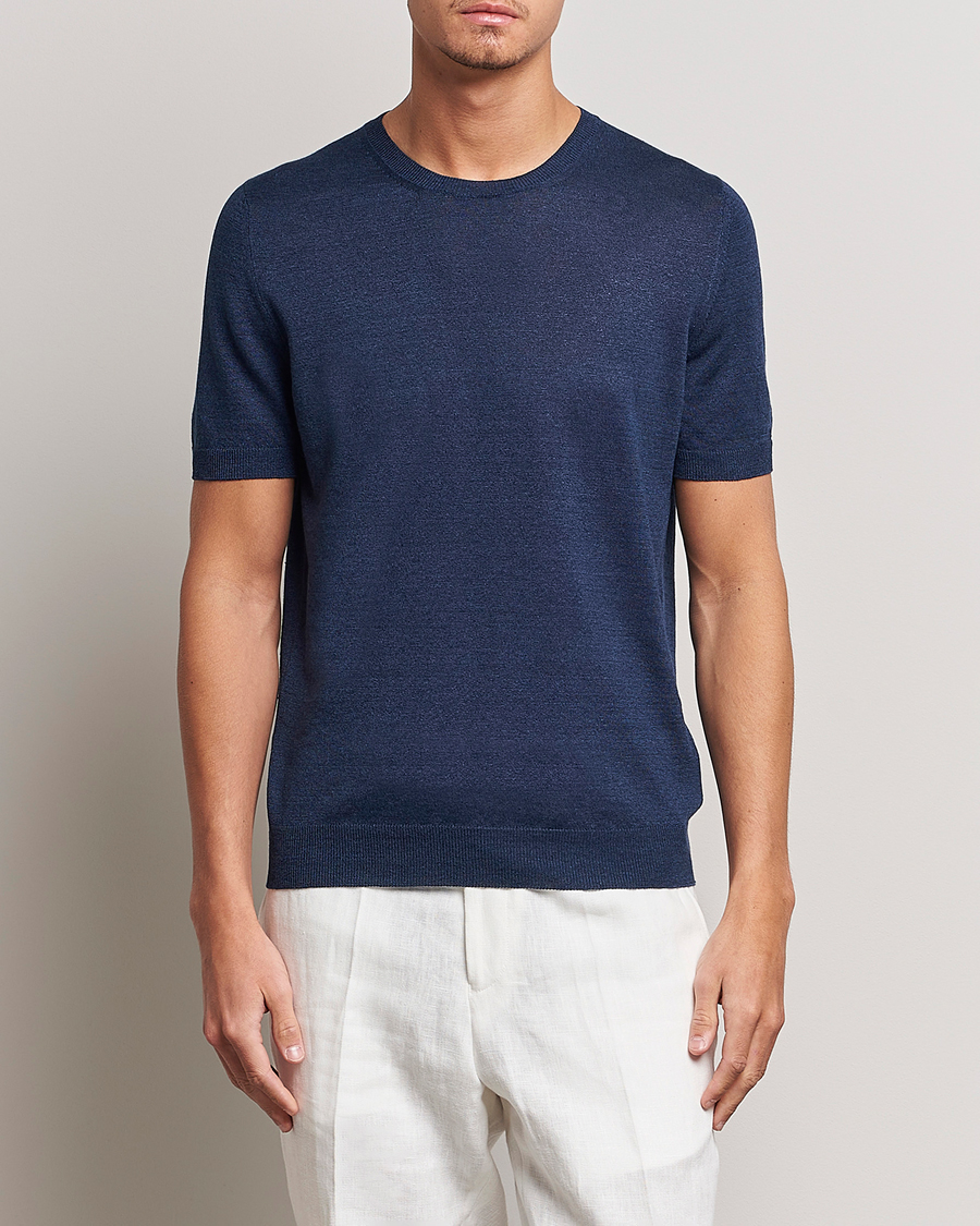 Herren | T-Shirts | Gran Sasso | Cotton/Linen Knitted Tee Navy