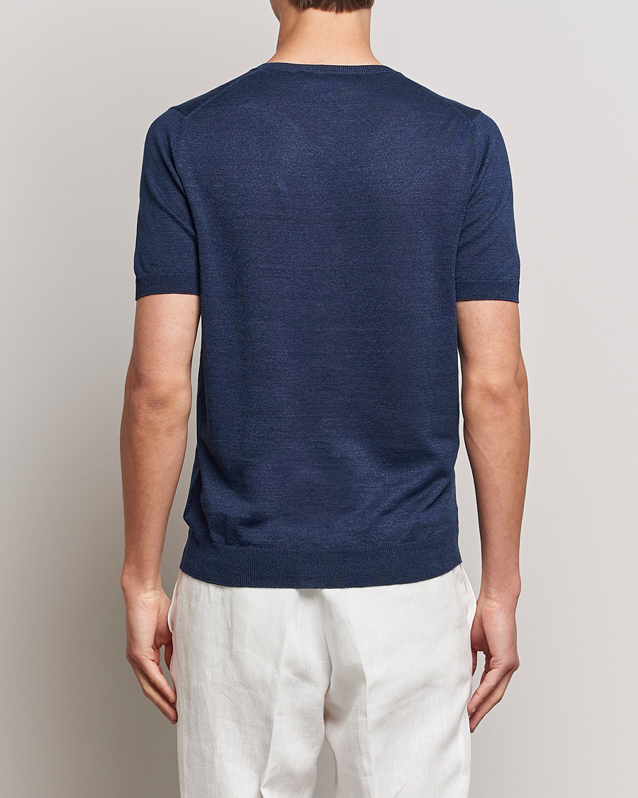 Herren | T-Shirts | Gran Sasso | Cotton/Linen Knitted Tee Navy