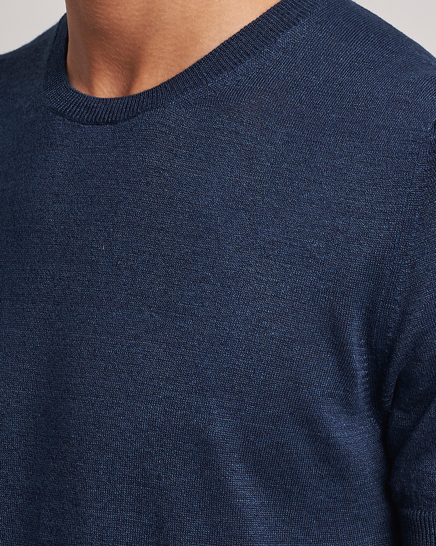 Herren | T-Shirts | Gran Sasso | Cotton/Linen Knitted Tee Navy