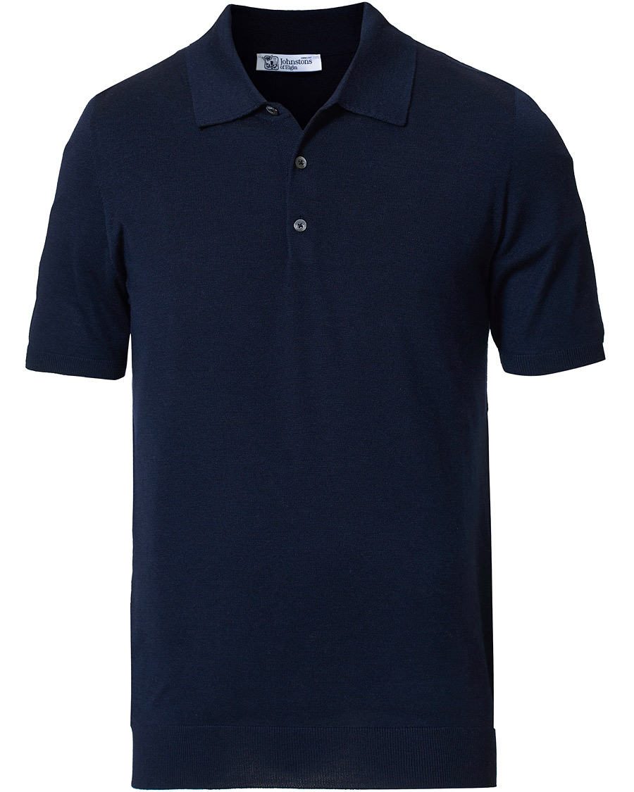 Herren | Poloshirts | Johnstons of Elgin | Superfine Worsted Merino Short Sleeve Polo Dark Navy