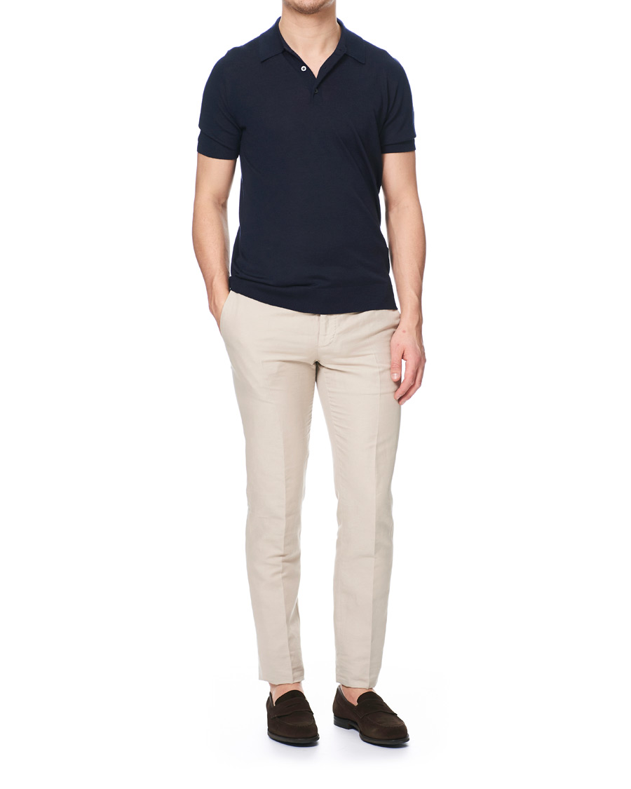 Herren | Poloshirts | Johnstons of Elgin | Superfine Worsted Merino Short Sleeve Polo Dark Navy