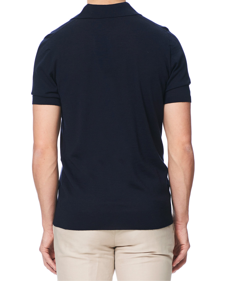 Herren | Poloshirts | Johnstons of Elgin | Superfine Worsted Merino Short Sleeve Polo Dark Navy