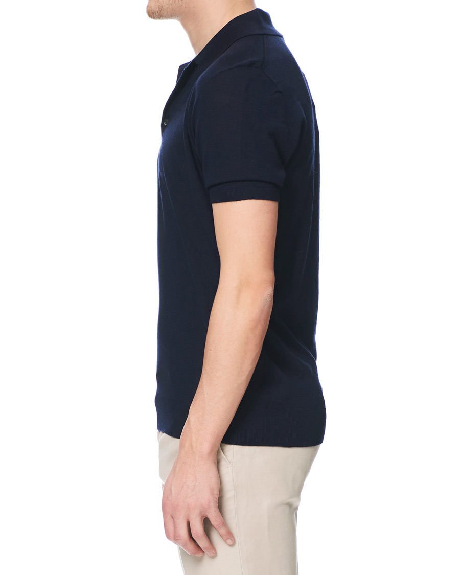 Herren | Poloshirts | Johnstons of Elgin | Superfine Worsted Merino Short Sleeve Polo Dark Navy