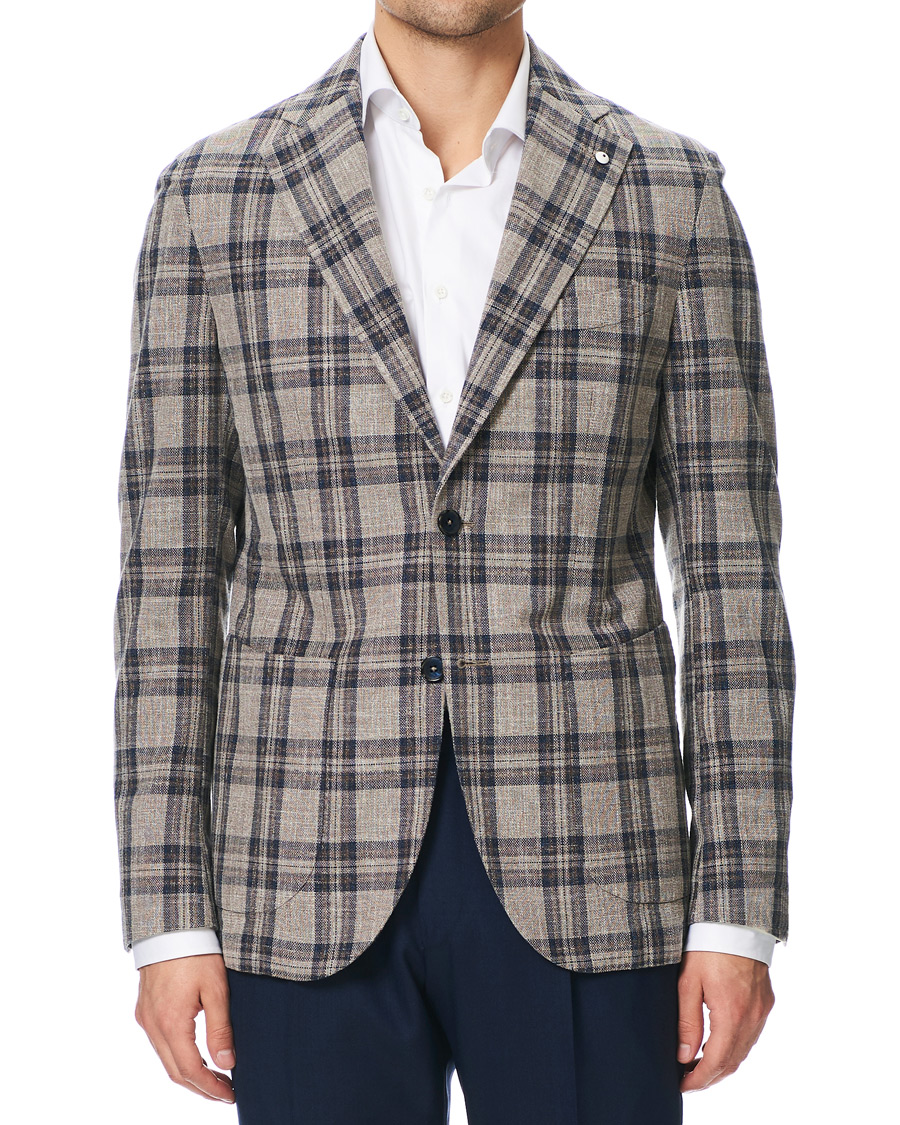 Herren | Sakkos | L.B.M. 1911 | Jack Regular Fit Checked Cotton Blazer Beige/Navy
