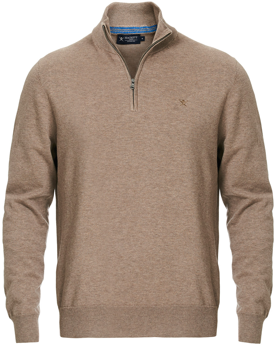 Herren | Pullover | Hackett | Cotton/Silk Half -Zip Taupe