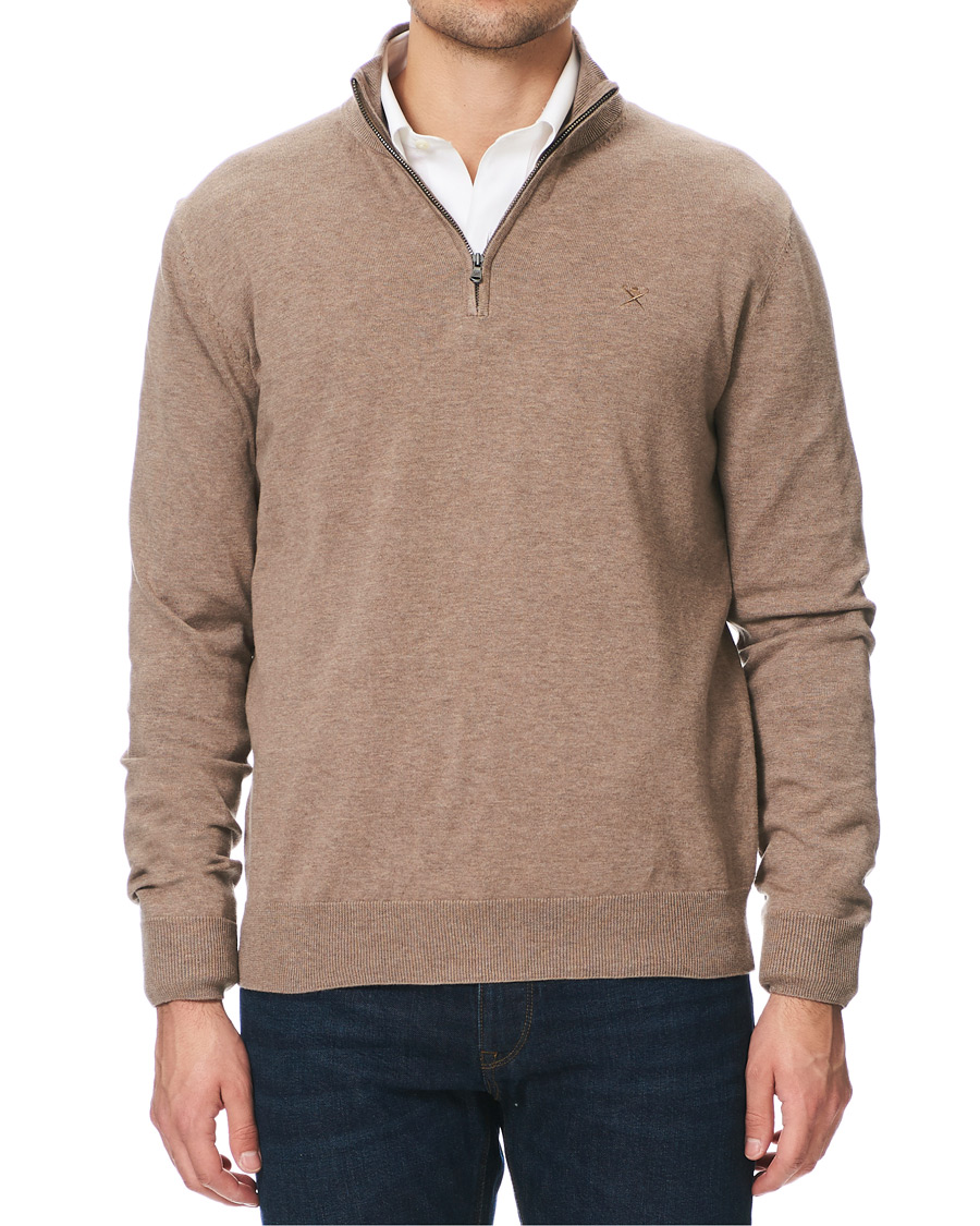 Herren | Pullover | Hackett | Cotton/Silk Half -Zip Taupe