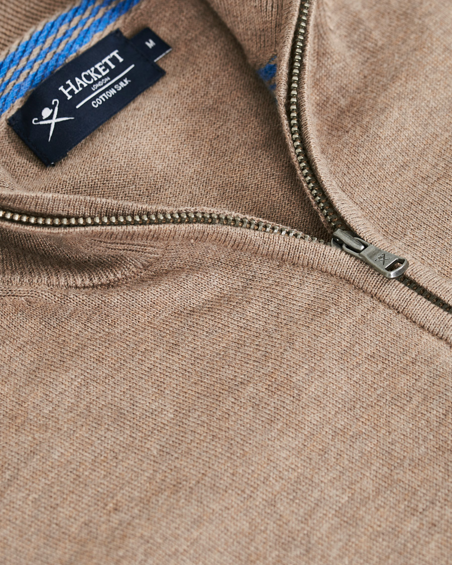 Herren | Pullover | Hackett | Cotton/Silk Half -Zip Taupe