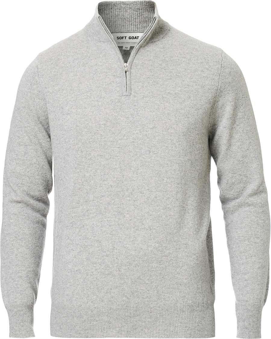 Herren | Pullover | Soft Goat | Cashmere Half Zip Grey