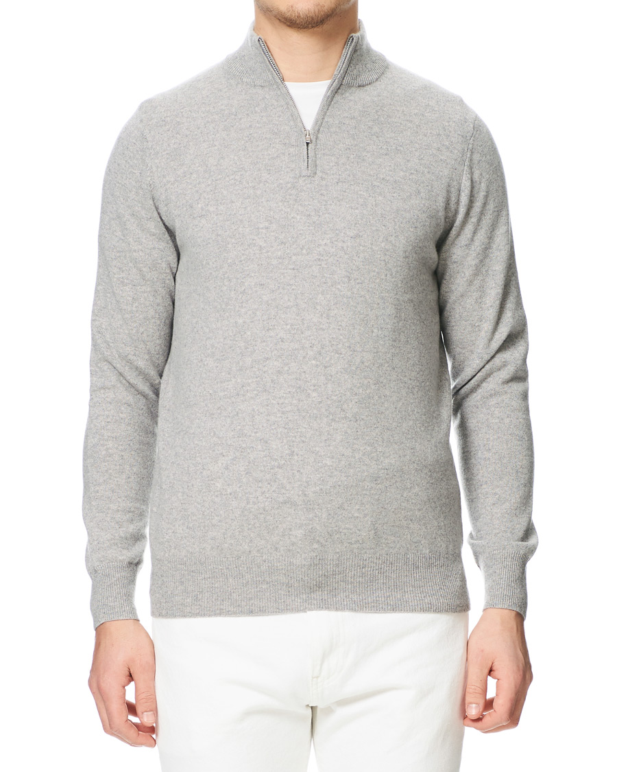 Herren | Pullover | Soft Goat | Cashmere Half Zip Grey