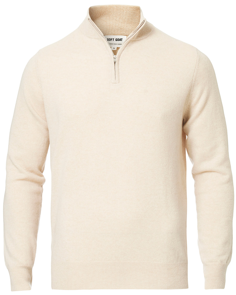Herren | Pullover | Soft Goat | Cashmere Half Zip Beige