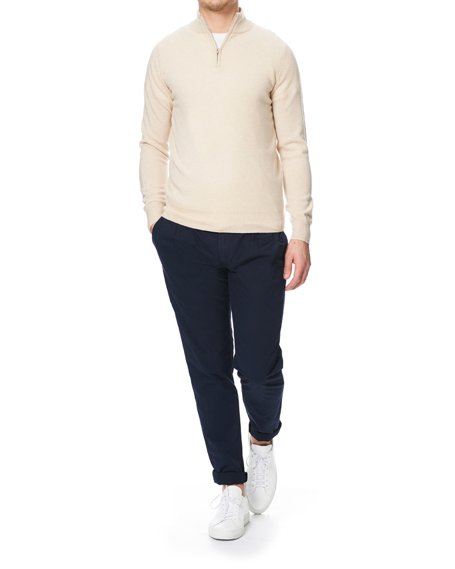 Herren | Pullover | Soft Goat | Cashmere Half Zip Beige