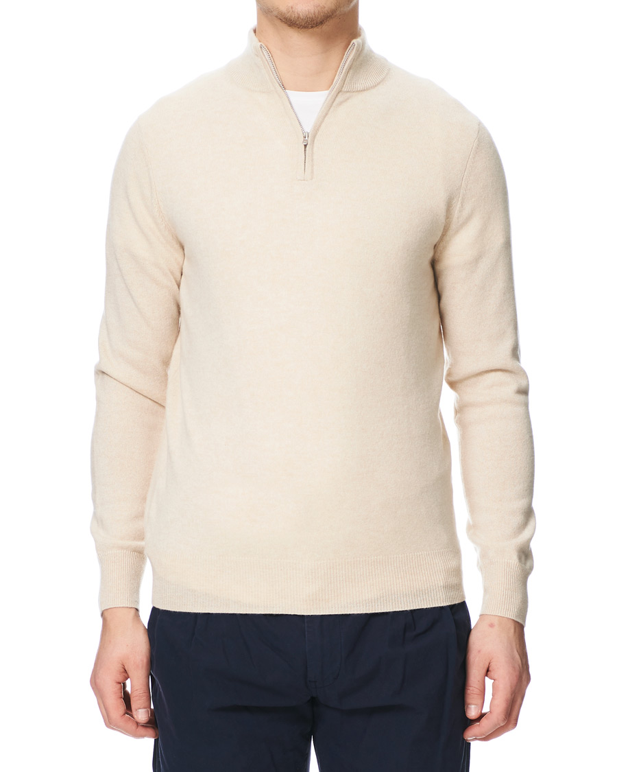 Herren | Pullover | Soft Goat | Cashmere Half Zip Beige