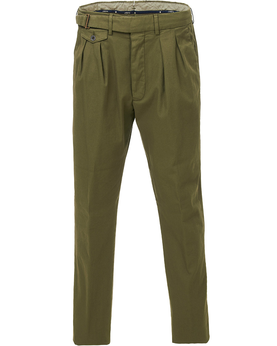 Herren | Hosen | Lardini | Luxor Double Pleated Cotton Trousers Green