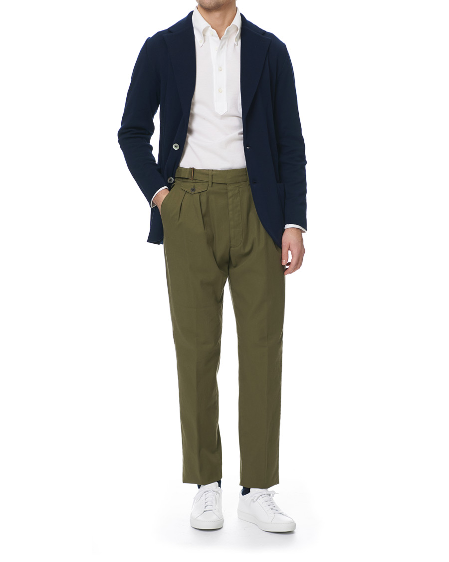 Herren | Hosen | Lardini | Luxor Double Pleated Cotton Trousers Green