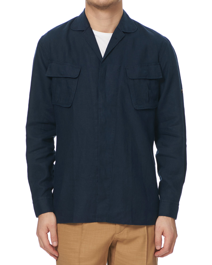 Herren | Hemden | Lardini | Double Pocket Linen Shirt Navy