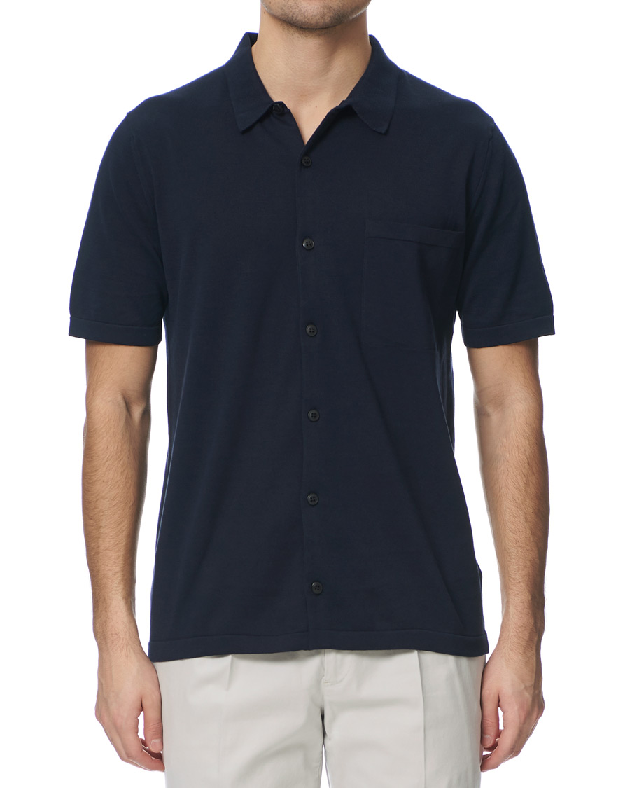 Herren | Hemden | Sunspel | Short Sleeve Sea Island Cotton Shirt Light Navy