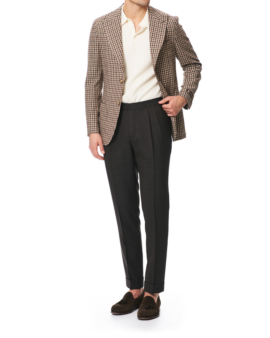 Herren | Hosen | Morris Heritage | Carl Double Pleated Wool Trousers Brown