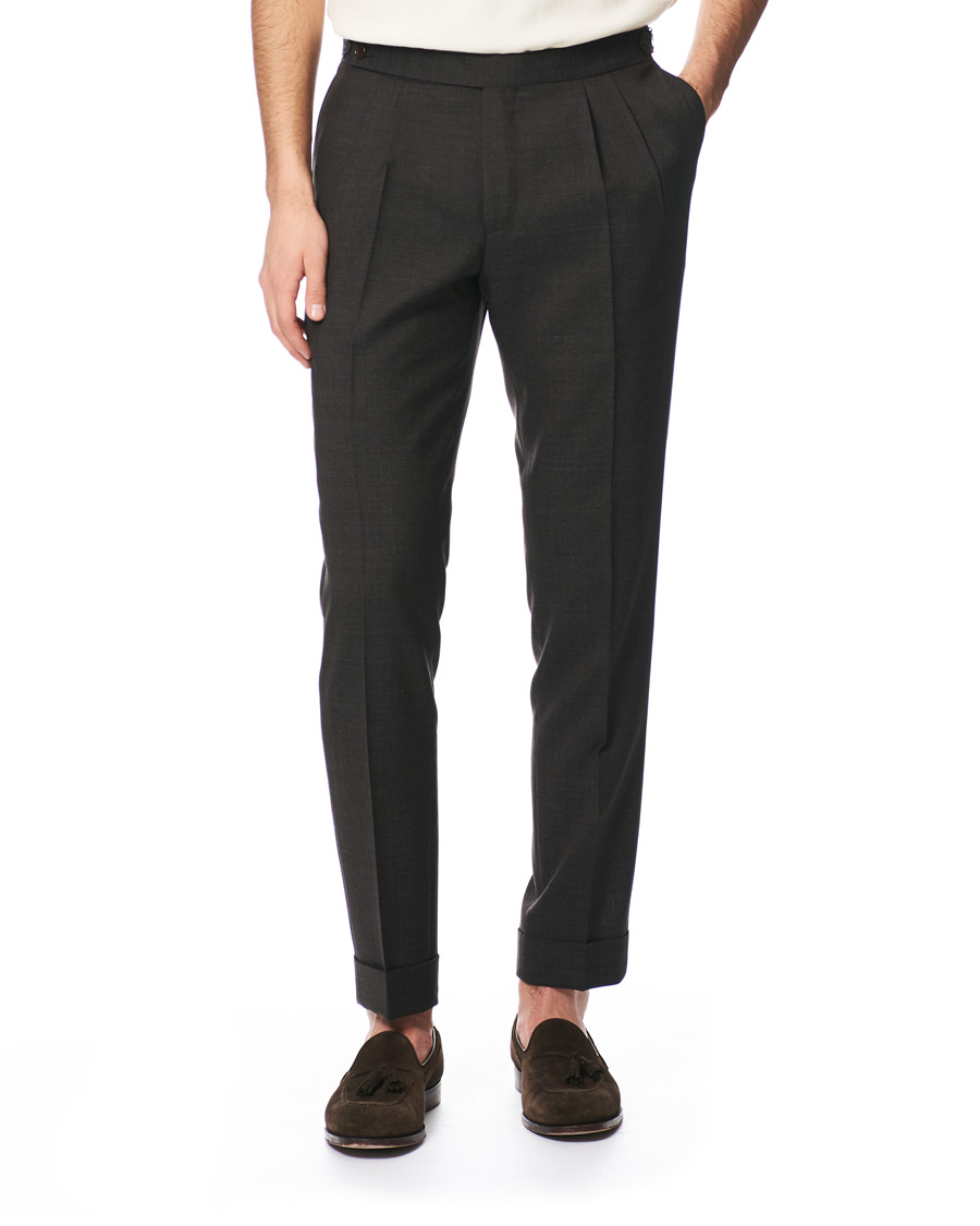 Herren | Hosen | Morris Heritage | Carl Double Pleated Wool Trousers Brown