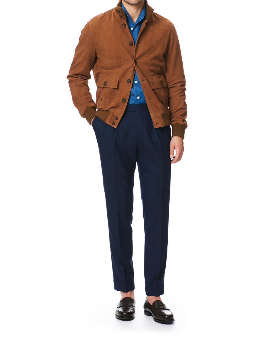 Herren | Hosen | Morris Heritage | Carl Double Pleated Wool Trousers Navy
