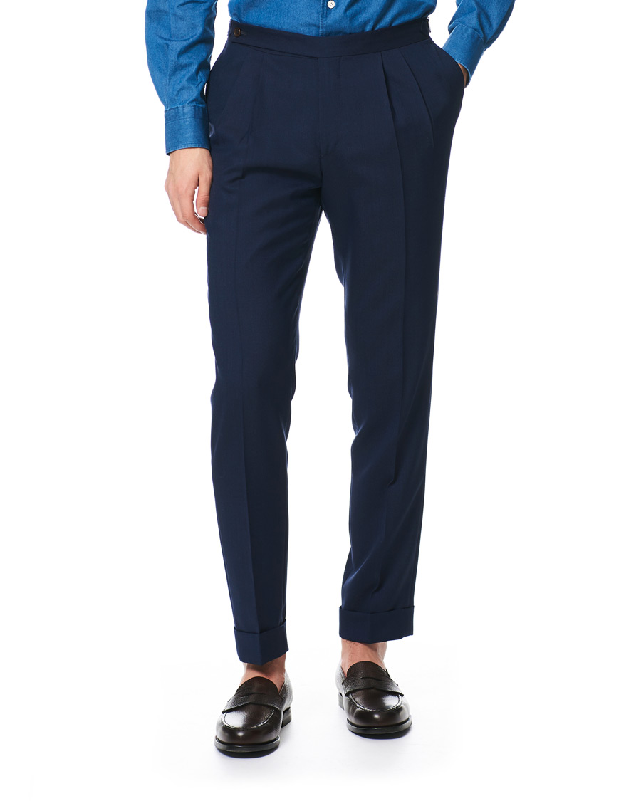 Herren | Hosen | Morris Heritage | Carl Double Pleated Wool Trousers Navy
