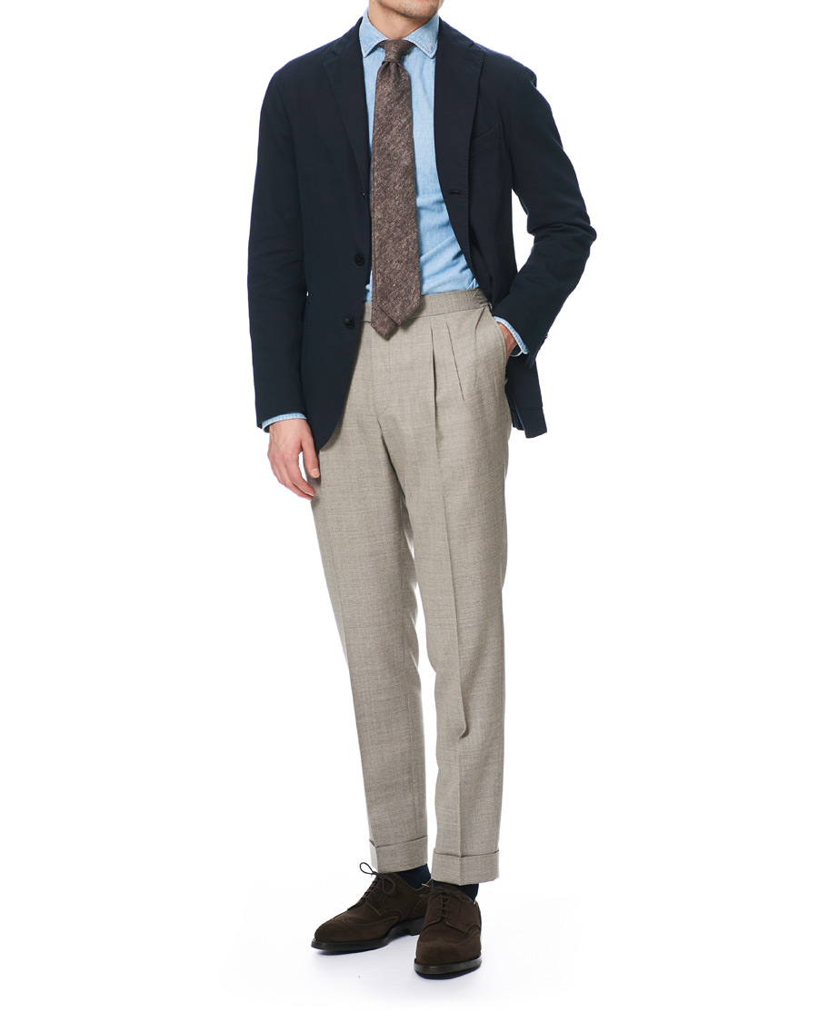 Herren | Hosen | Morris Heritage | Carl Double Pleated Wool Trousers Beige