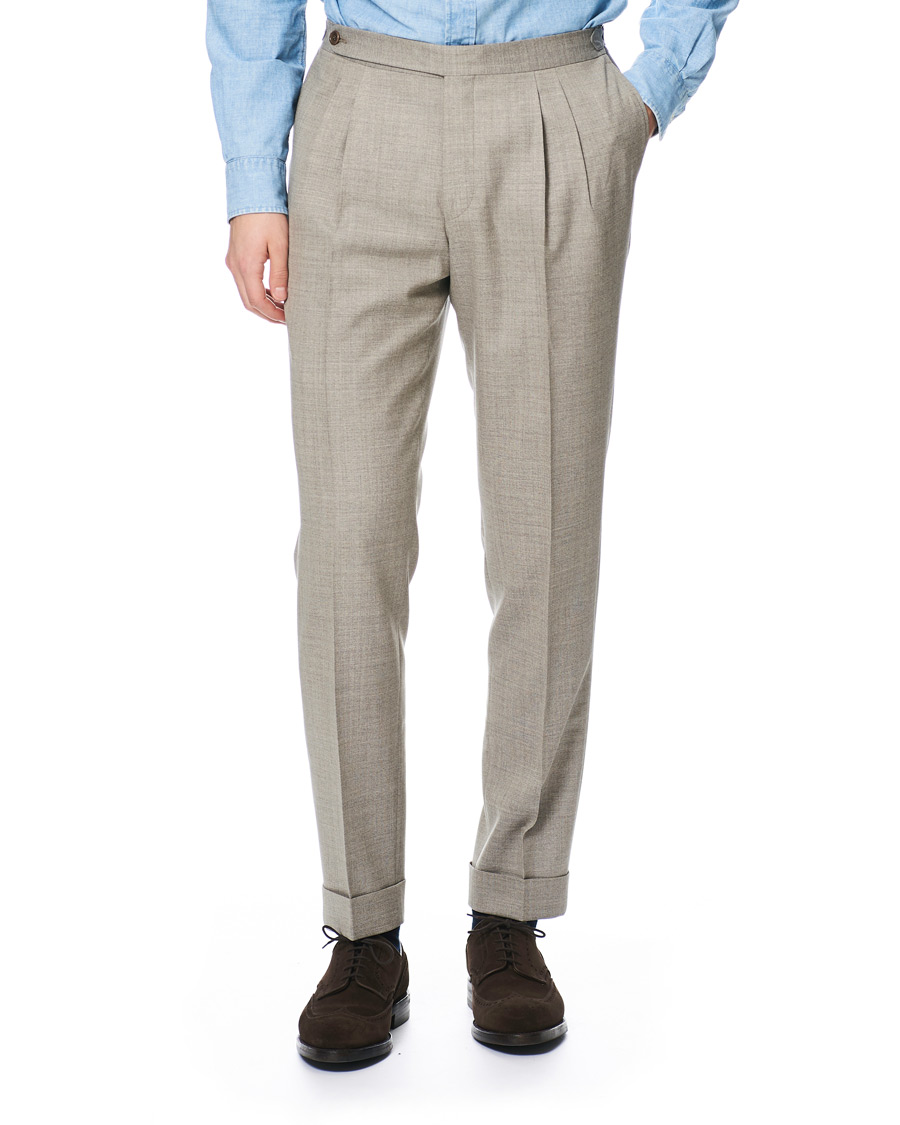 Herren | Hosen | Morris Heritage | Carl Double Pleated Wool Trousers Beige