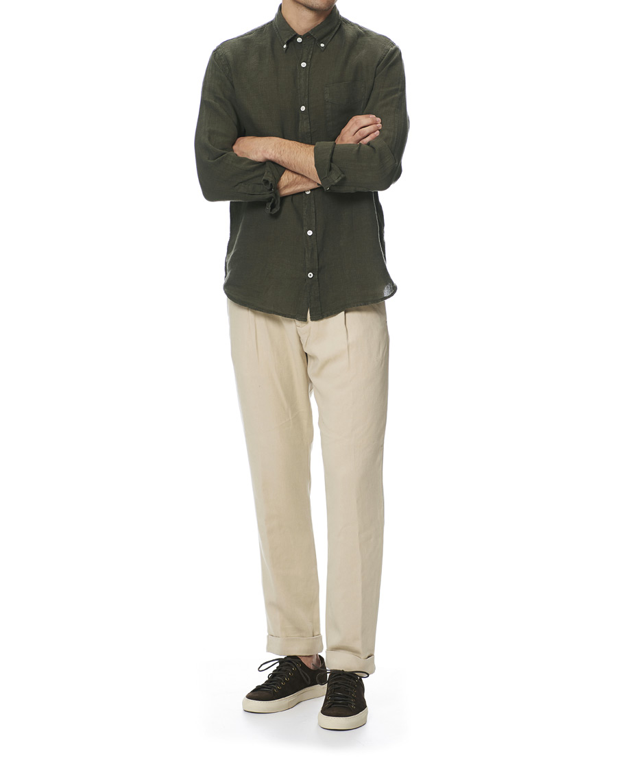 Herren | Hemden | NN07 | Levon Linen Button Down Shirt Army Green