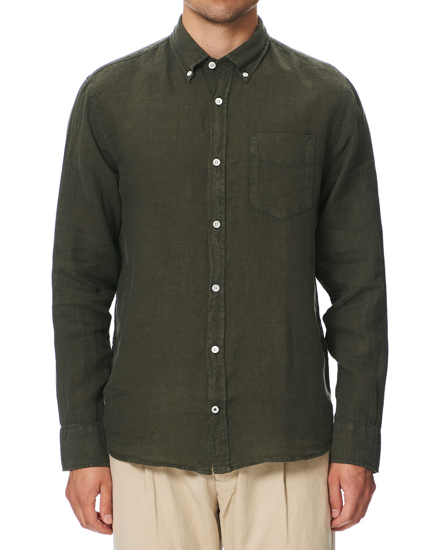 Herren | Hemden | NN07 | Levon Linen Button Down Shirt Army Green