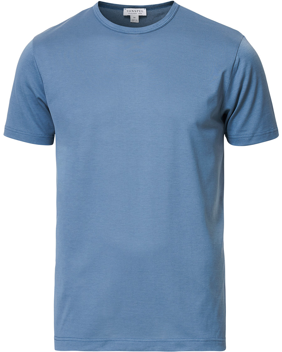 Herren | T-Shirts | Sunspel | Crew Neck Cotton Tee Blue Slate