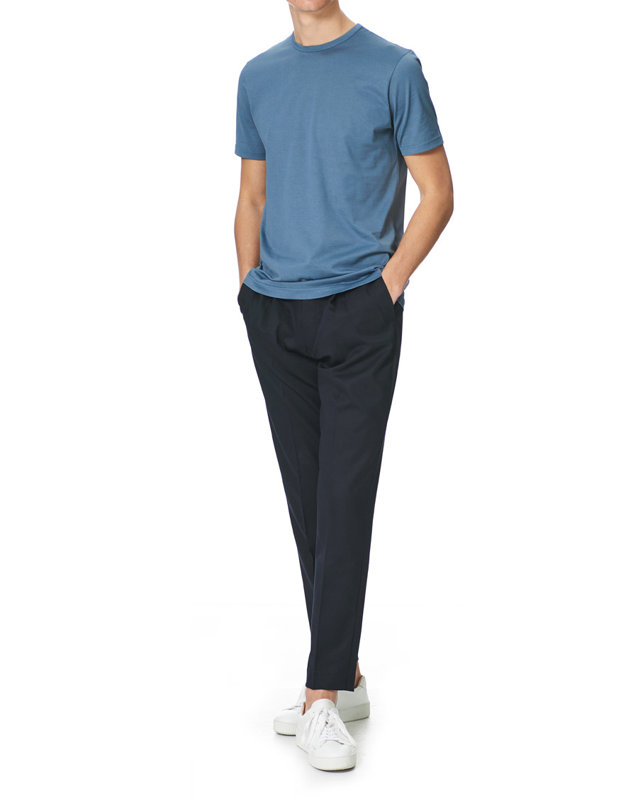 Herren | T-Shirts | Sunspel | Crew Neck Cotton Tee Blue Slate