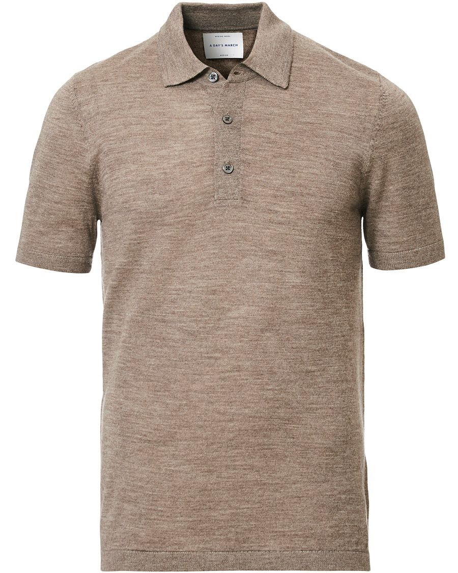 Herren | Poloshirts | A Day's March | Short Sleeve Merino Polo Taupe Melange