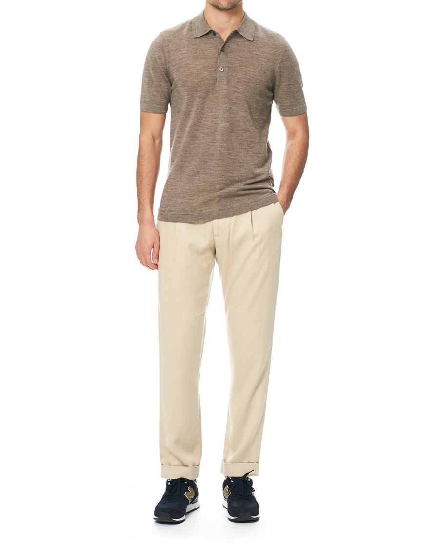 Herren | Poloshirts | A Day's March | Short Sleeve Merino Polo Taupe Melange