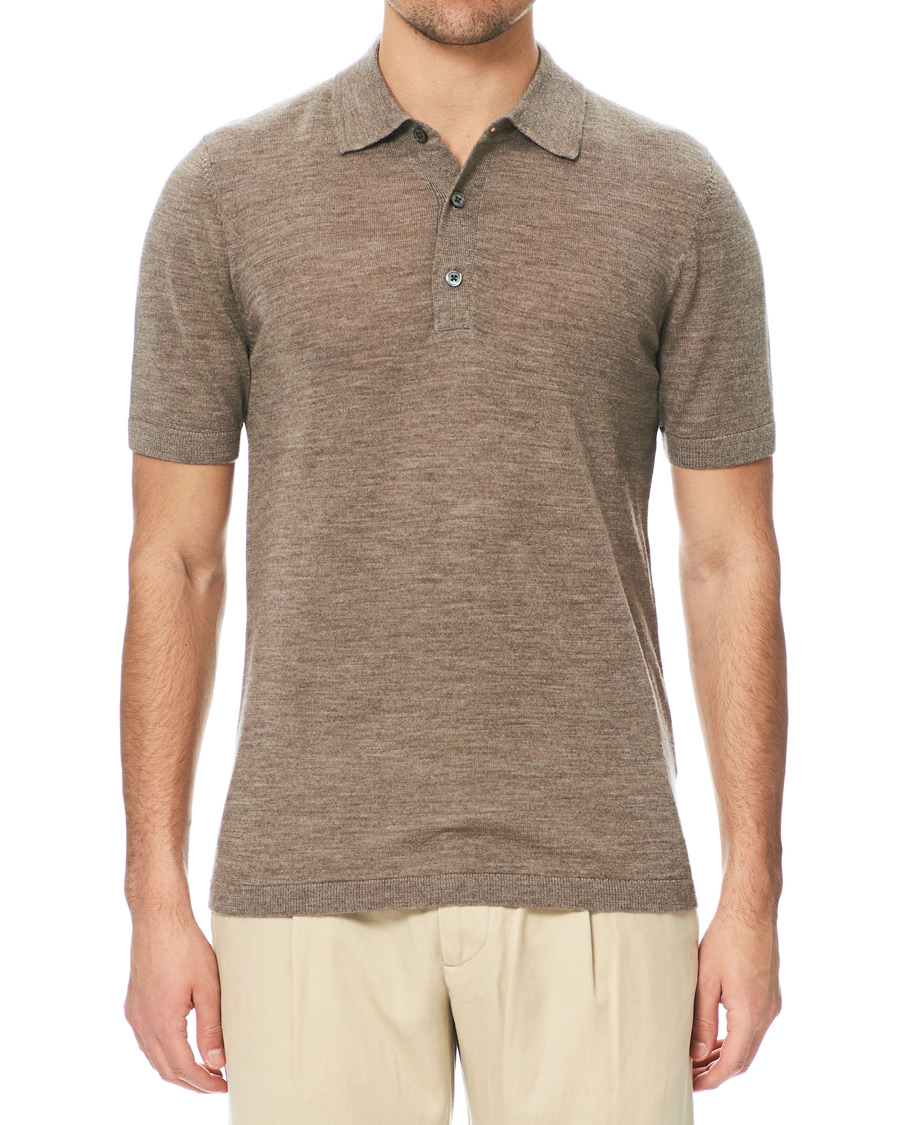 Herren | Poloshirts | A Day's March | Short Sleeve Merino Polo Taupe Melange