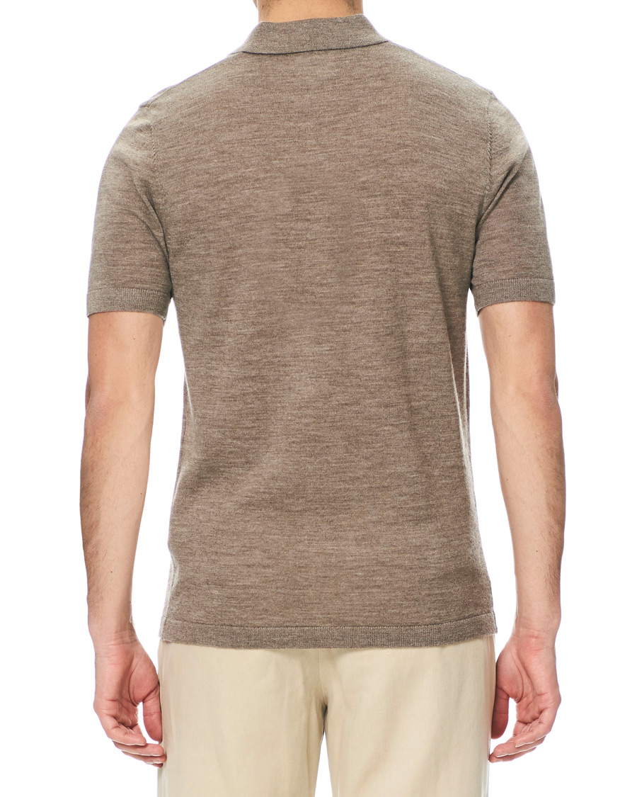 Herren | Poloshirts | A Day's March | Short Sleeve Merino Polo Taupe Melange