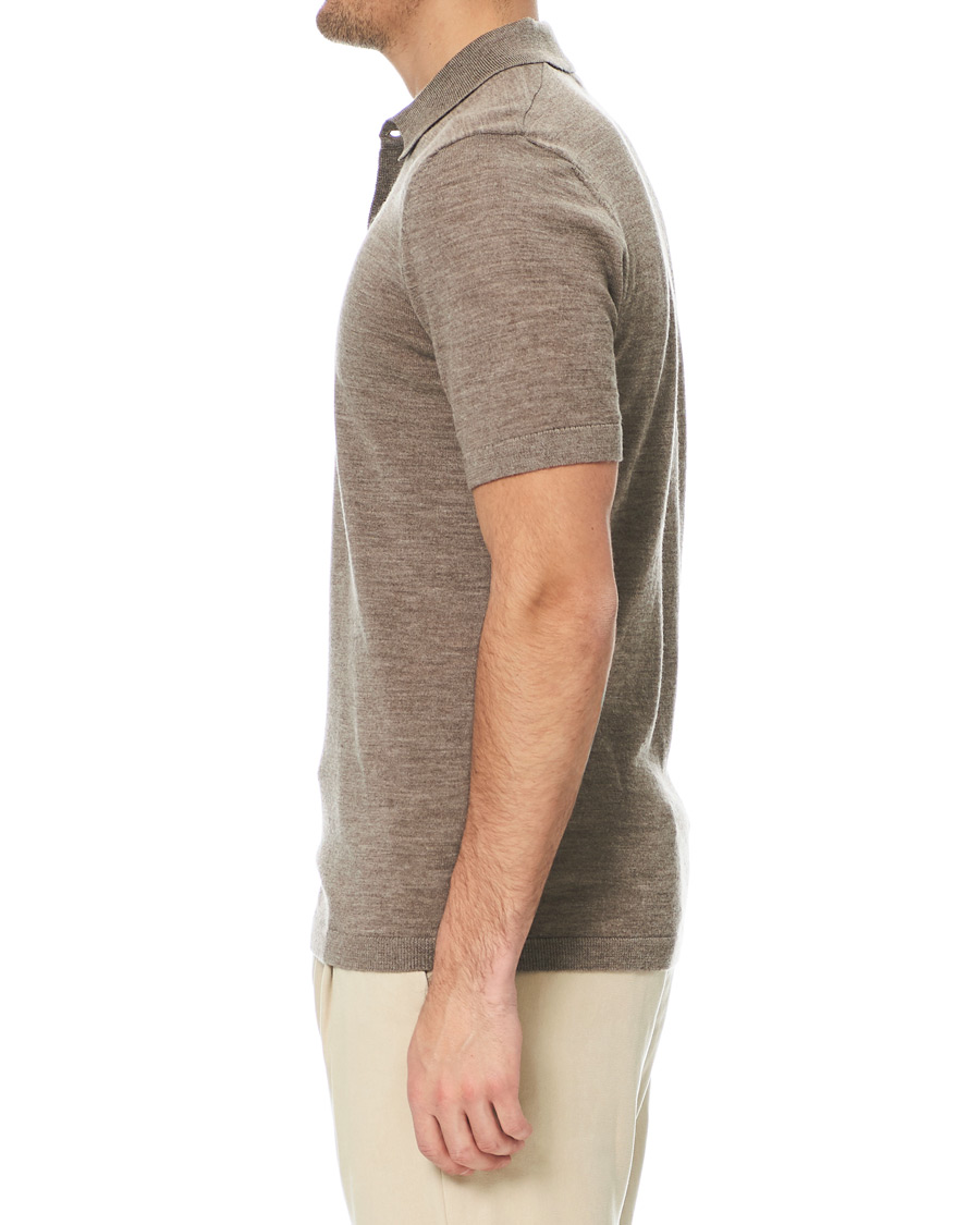 Herren | Poloshirts | A Day's March | Short Sleeve Merino Polo Taupe Melange