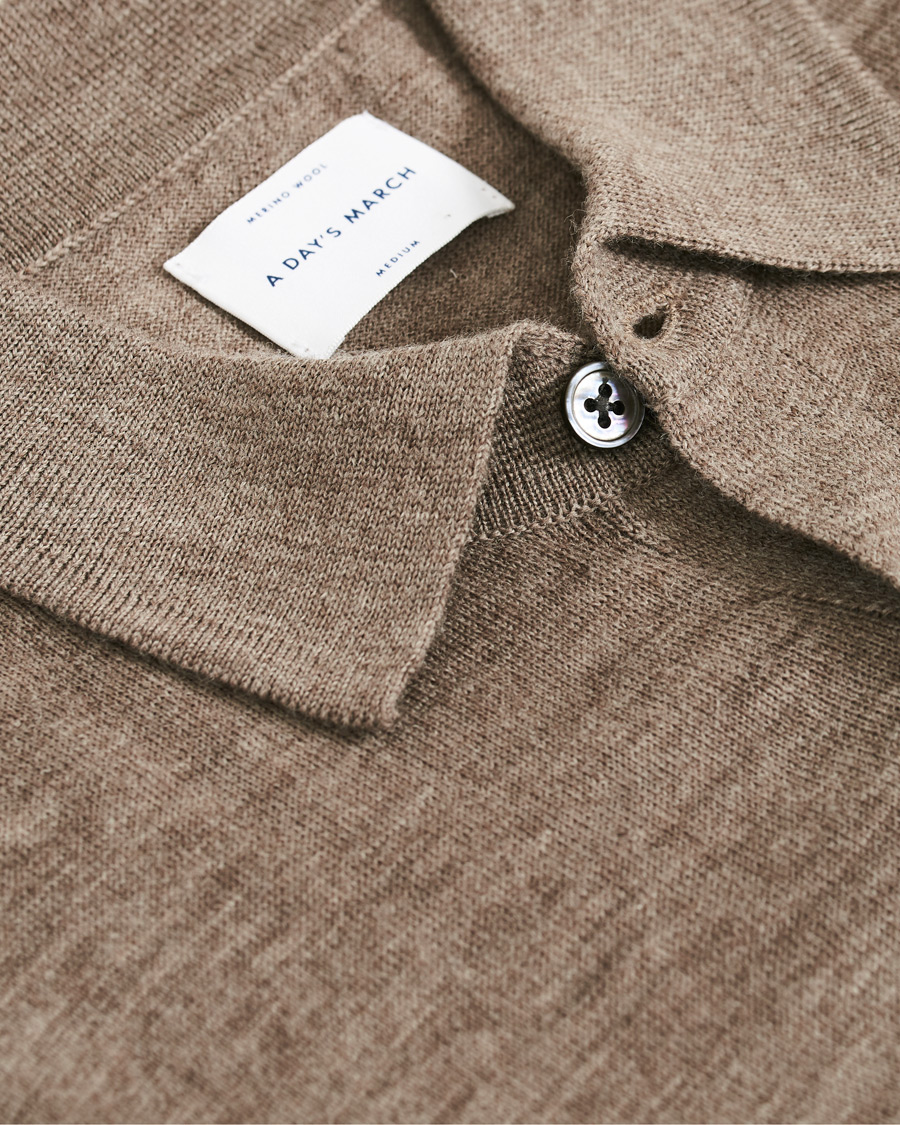 Herren | Poloshirts | A Day's March | Short Sleeve Merino Polo Taupe Melange