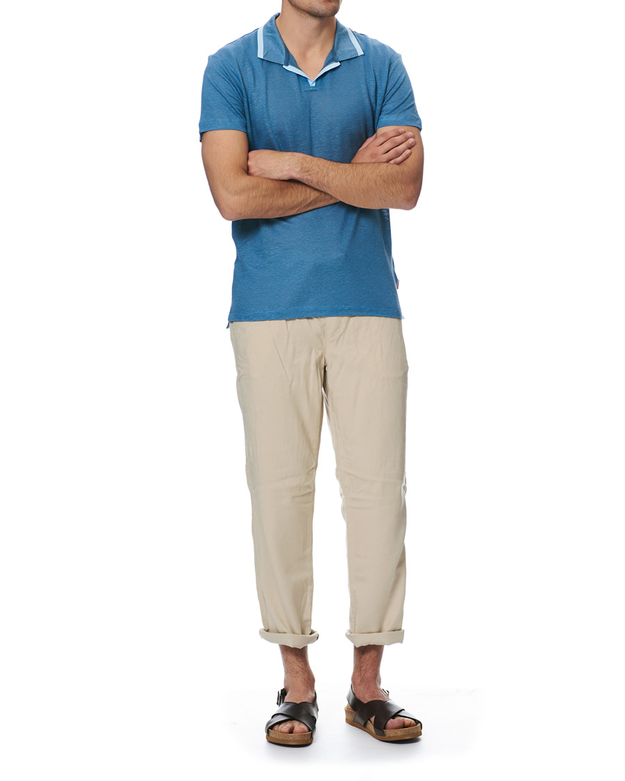 Herren | Poloshirts | Orlebar Brown | Felix Linen Polo Blue Haze/Washed Indigo