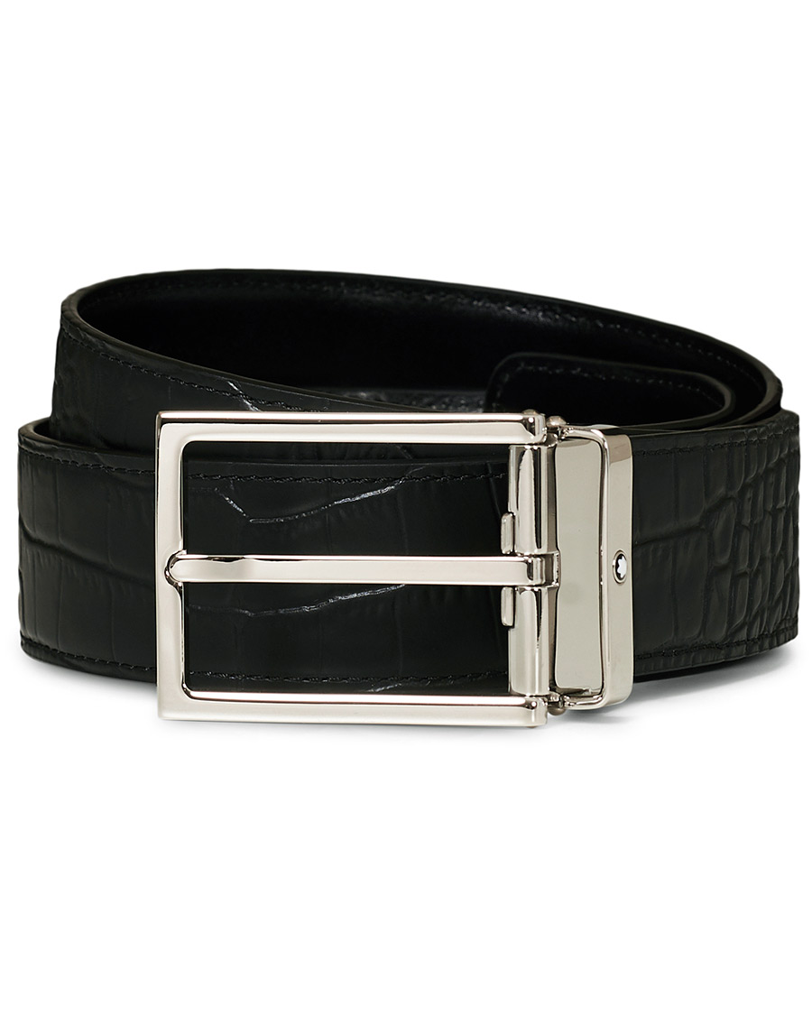 Herren | Montblanc Square Buckle Alligator Printed 35mm Leather Belt Black | Montblanc | Square Buckle Alligator Printed 35mm Leather Belt Black